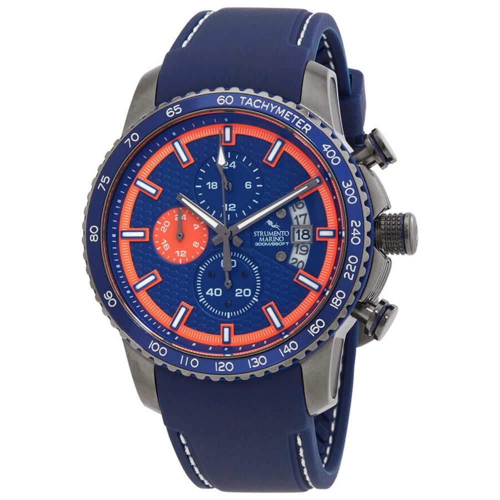 Strumento Marino Men's Chronograph Freedom Blue Silicone Strap Watch 45mm NWT